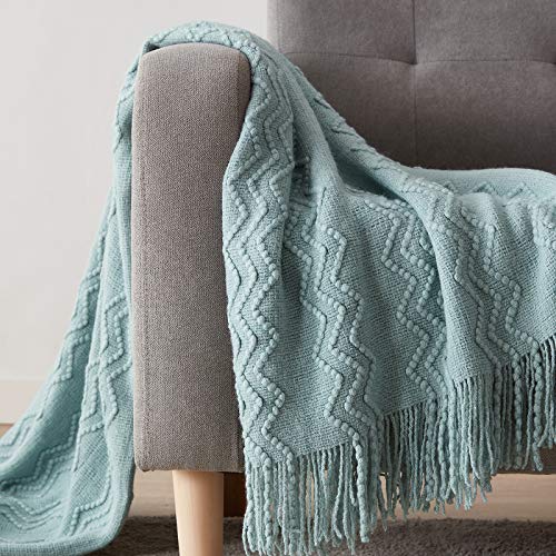 BOURINA Aqua Throw Blanket 60x80 Inches Throw Textured Solid Soft Sofa Throw Couch Knitted Decorative Blanket - color: Aqua, size: 60"x80"