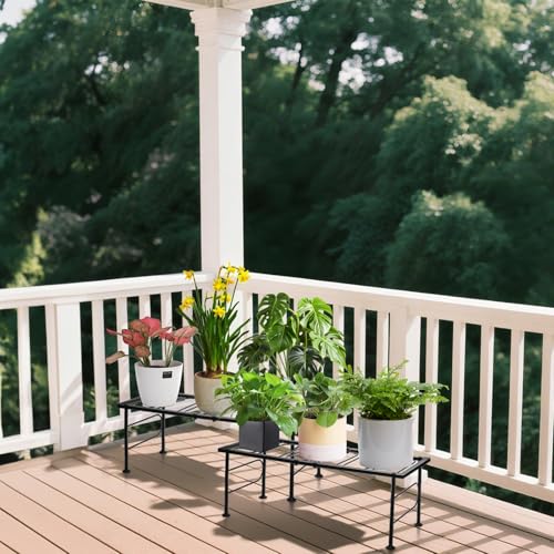 2 Pack Metal Plant Stand Indoor Outdoor, 1 Tier Heavy Duty Flower Pot Stands, Space-Saving Ladder Planter Holder, Decorative Flower Display Rack for Patio Living Room Garden Corner Balcony
