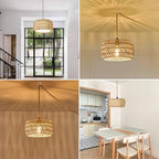 Boho Rattan Pendant Lights Farmhouse 12 Inch Plug in Chandelier Light Fixture Rustic Wicker Hand Woven Pendant Hanging Light with Cord for Dining Room Kitchen Bedroom Foyer Hallway - size: 12 Inch Plug in