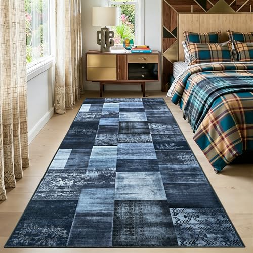 Tepook Modern Runner Rug for Living Room, 2x6 Washable Rugs for Bedroom Hallway, Geometric Patchwork Runner Rug Non-Slip Indoor Throw Carpet for Entryway Kitchen Office Home Decor, Blue - color: Blue, size: 2 X 6 Feet