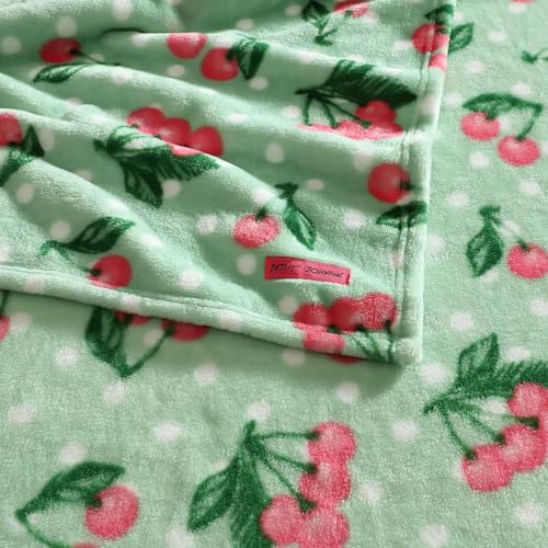Betsey Johnson - Blanket, Buttery-Soft Throw Blanket for Couch or Bed, Boldly Plush & Oversized Bedding (Cherry Dots Green, 50" x 70") - color: Cherry Dots