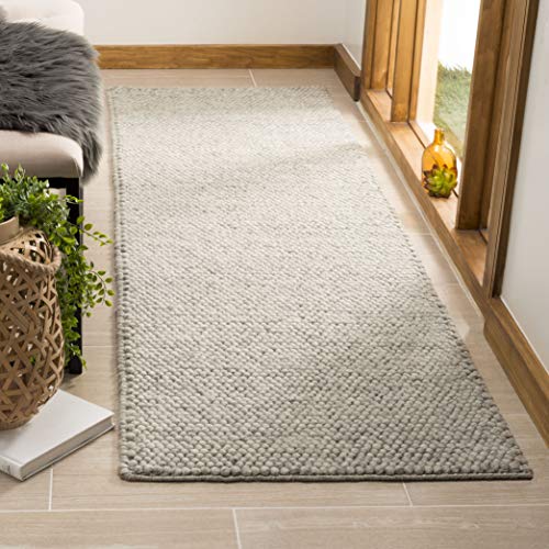 SAFAVIEH Natura Collection Runner Rug - 2'3" x 6', Silver, Handmade Wool Blend, Textured Design, Ideal for Hallway, Bedroom, Foyer (NAT620C) - color: Silver, size: 2'3" x 6' (Runner)