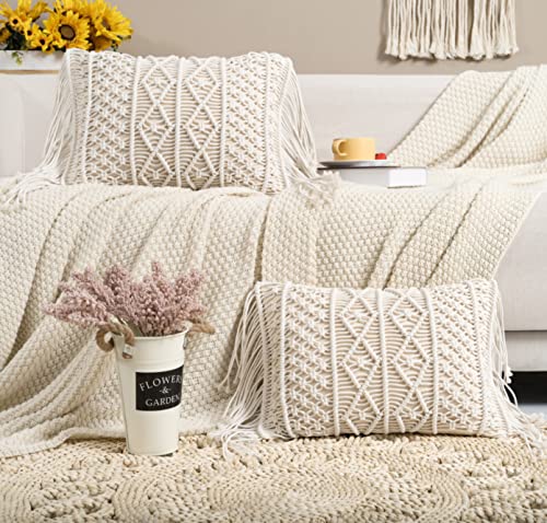 Macrame Lumbar Pillow Cover-Set of 2 with Tassels Rectangualr Cushion Covers Boho Throw Pillow Cover for Couch, Sofa, Bed, Farmhouse, Chair, Dining, Patio, Outdoor, car (B) - color: B