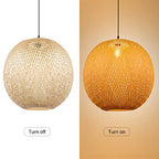 Arturesthome Bamboo Pendant Lighting Fixtures, Round Wicker Chandelier Hand-Woven Boho Basket Lampshade Hanging Ceiling Light for Kitchen Island Living Room - size: 21.6″W x 19.3″H