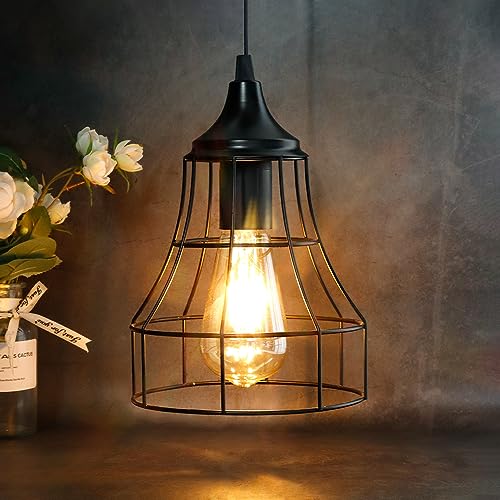 JHY DESIGN Hanging Lamp Black Battery Powered Decorative Pendant Lamp Metal Cage Battery Lamp with 6 Hours Timer for Bar Bedroom Garden Parties Patio Indoor Outdoor Living Room(Geometry) - size: 9.5 inches, Geometry