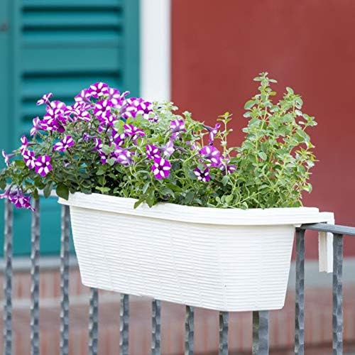 Apollo Exports International AP-30312 24" Adjustable Railing Planter, Ratan Look, White