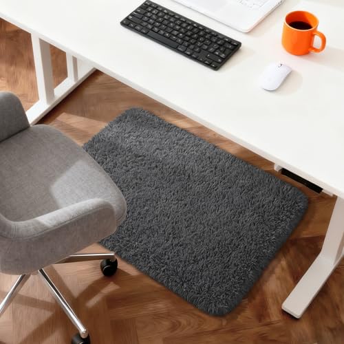 Merelax Fluffy Shaggy Small Area Rug, Dark Grey 2x4 Runner Rugs for Bedside Christmas Decor, Mini Fuzzy Plush Throw Rug, Soft Non-Slip Entryway Shag Catpet for Livingroom Holiday Home Aesthetic - color: Dark Grey, size: 2' x 4' (Rectangular)