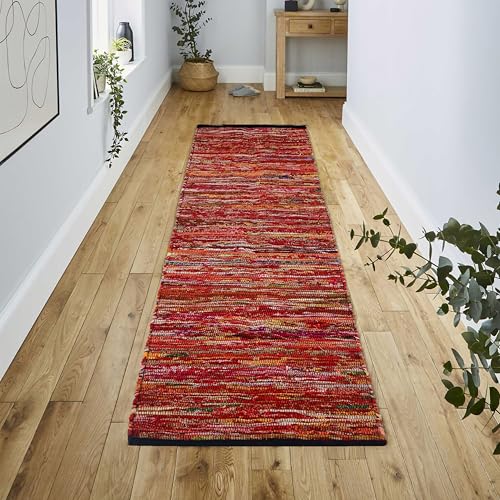 Cotton Hand Woven Area Runner Rug 2x6 Feet - Multi, Farmhouse Indoor Outdoor Decorative Floor Runners Ideal for Hallways, Kitchen, Bedroom | Red Reversible Recycled Patio Mat for Living Room - color: Multi Cotton, size: 2 x 6 feet (Runner)