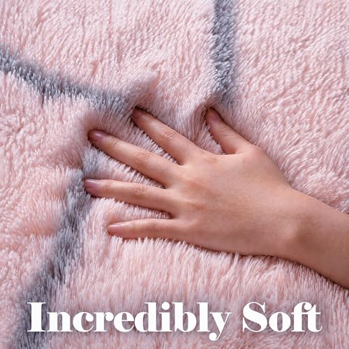 ONASAR Area Rugs for Girls Bedroom Living Room, 4x6 Fluffy Pink and Grey Throw Rug, Shaggy Geometric Soft Plush Floor Carpet for Nursery Boys Teen Playroom Dorm Home Office Decor Aesthetic - color: 9- Pink / Grey, size: 4' x 6' (Rectangular)