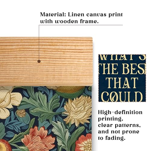 Vintage Floral Wall Art Decor- What’s the Best That Could Happen Retro William Morris Floral Canvas Poster, Positive Motivational Wall Hanging Decor for Home, Bedroom,Living Room 14x18.5Inch (Green) - color: Green