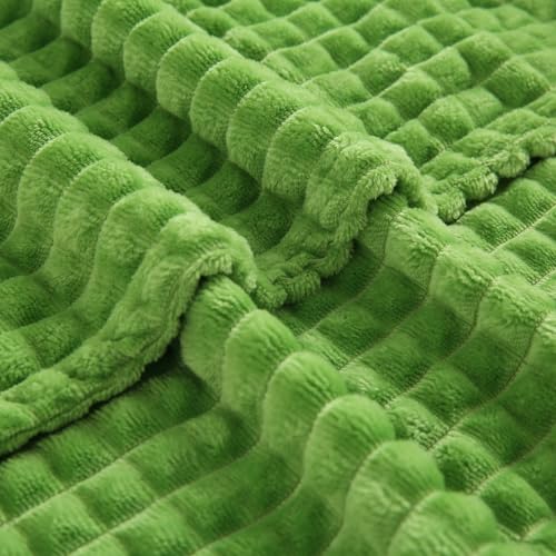 Puncuntex Flannel Fleece Throw Blanket Apple Green 50"×60",Super Soft Plush Cozy Blanket with Square Grid Design Luxury for Couch Sofa Chair - color: Apple Green, size: 50"×60"