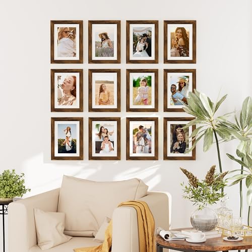 decorUhome 5x7 Picture Frame Set of 10, Display Photos 4x6 with Mat or 5x7 Unmatted for Picture Frames Collage Wall Decor, Distressed Brown - color: Distressed Brown, size: 5x7