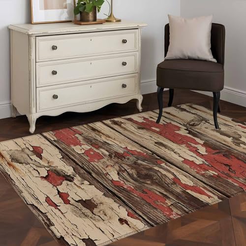 Farmhouse 2.7x5 Area Rug for Kitchen Entryway, Country Rustic Shabby Chic Retro Wooden Texture Washable Entryway Rug Absorbent Non-Slip Indoor Carpet for Entrance Dining Room Home Office Decor - color: Brown, size: 2.7' x 5' (Rectangular)
