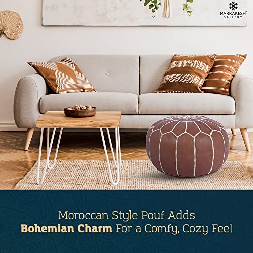 Marrakesh Gallery Genuine Leather Round Pouf Unstuffed - Moroccan Ottoman Footstool, Footrest Cover - Boho Decor - Bohemian Living Room, Bedroom, Kids Room, Gift & Wedding - color: Brown