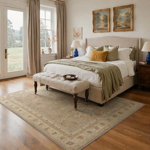 Bavni 2x3 Entryway Rug Bathroom Rugs for Front Door Bedroom Bathroom Kitchen, Washable Vintage Vintage Floral Carpet, Lightweight Rug with Non Slip Backing, Warm Beige - color: Warm Beige, size: 2' x 3' (Rectangular)
