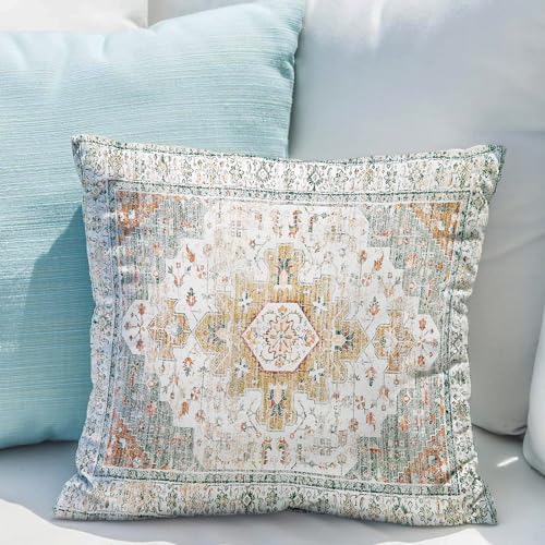 Snycler Light Green Boho Throw Pillow Covers Set of 2 Monaco Rug Carpet Double Sided Pattern Cotton Soft Pillow Case Cushion Cover Pillowcase for Garden Couch Sofa Bed Decorative 20x20 inch - color: Light Green, size: 20" x 20" (Pack of 2)