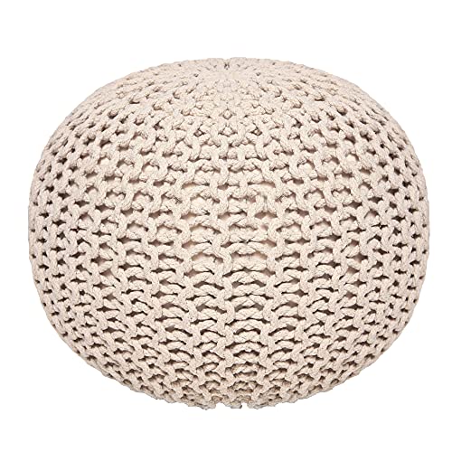 · REDEARTH · Round Pouf Ottoman - Cable Knitted Boho Poof - Home Décor Cord Pouffe Handmade Circular Footrest for Living Room - Bedroom - Kids Bedroom - 100% Cotton Pouf (18" x 18" x 14") - Ivory - color: Ivory, size: 18"D x 18"W x 14"H