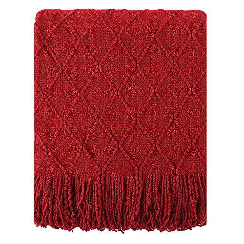 BATTILO HOME Christmas Decor Red Throw Blanket for Couch, Boho Bed Throws for Foot of Bed, Decorative Red Throws for Sofa Living Room, 50"x60" - color: Red, size: 50 x 60 in.