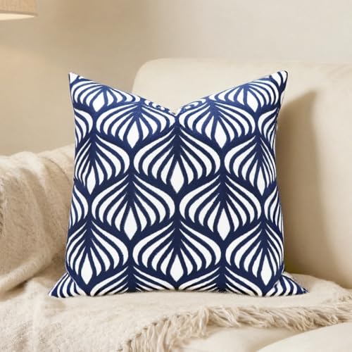 Slow Cow Embroidery Decorative Throw Pillow Cover Case for Couch Sofa Home Decor Modern Geometric Accent Pillow Cushion Cover 18 x 18 Inches Navy Blue - color: Navy Leaves, size: 18" x 18" (Pack of 1)