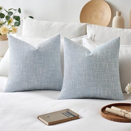 MIULEE Burlap Linen Spring Throw Pillow Covers 20x20 Inch Set of 2 Coastal Light Blue Decorative Pillows Modern Farmhouse Soft Accent Cushion Covers for Couch Sofa Bedroom Livingroom Home Decor - color: Light Blue, size: 20" x 20" (Pack of 2)