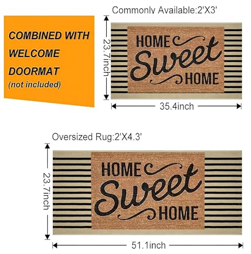 Front Door Mat Outdoor 2'x3',Black and Khaki Striped Outdoor Rug Washable Cotton Layered Door Mat Entryway Throw Rug for Indoor Entrance - color: Khaki Black, size: 2' x 3' (Rectangular)