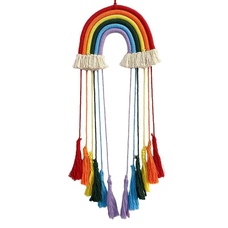 Rainbow Macrame Wall Hanging - Hand-Woven Cotton Tassel Tapestry Decor for Baby Room, Nursery, and Home Decor (Red Rainbow) - color: Red Rainbow