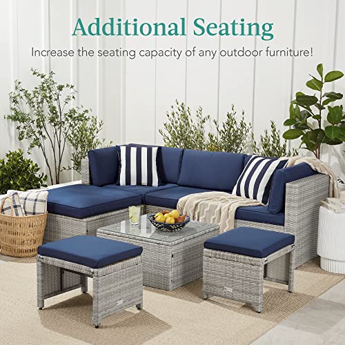 Best Choice Products Set of 2 Wicker Ottomans, Multipurpose Outdoor Furniture for Patio, Backyard, Additional Seating, Footrest, Side Table w/Removable Cushions, Steel Frame - Deep Burgundy/Black - color: Deep Burgundy/Black