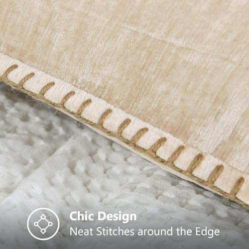 decorUhome Summer Chenille Soft Cozy Throw Pillow Covers 16x16 Set of 2, Modern Farmhouse Boho Velvet Decorative Pillow Cases with Stitched Edge for Couch Sofa Bed Home Decor, Beige - color: Beige, size: 16" x 16" (Pack of 2)