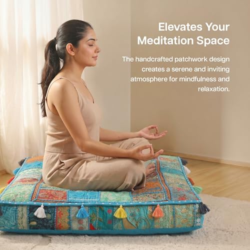 THE ART BOX 35" X 35" Large Boxed Shaped Premium Hypoallergenic Square Stuffer Best for Meditation Floor Pillow Cover, Mandala Ottoman Cushion, Dog Beds, Lounger, Pet Beds - color: Turquoise