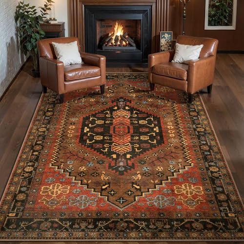 Ciicool 3x5 Area Rug, Washable Red Boho Rugs for Bedroom Non-Slip Indoor Rugs Large Low-Pile Mat Floor Carpet Vintage Rug for Kitchen Living Room Office Dinning Foyer Decor - color: Red/Gold, size: 3' x 5' (Rectangular)