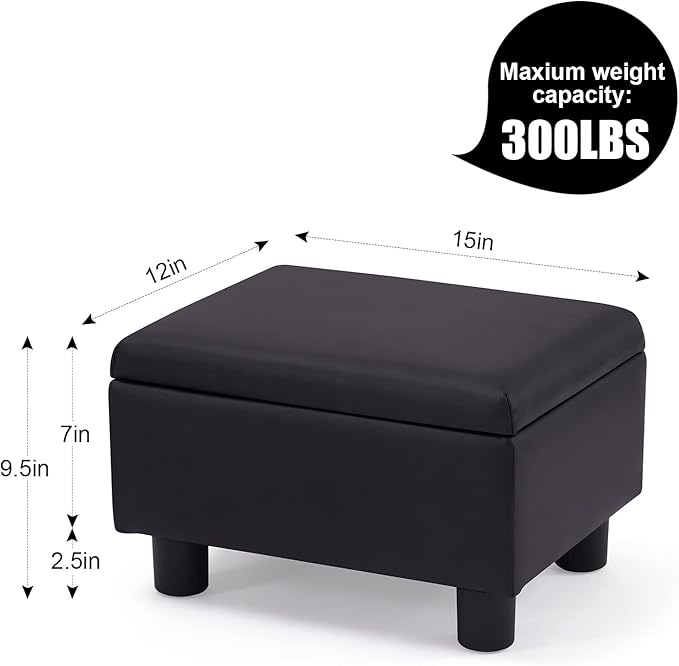 Small Foot Stool Under Desk Foot Stools Ottoman Footstool Foot Stools Small Footstools Foot Stool for Living Room Foot Rest 15" W x 12" D x 9.5" H Faux Leather Black