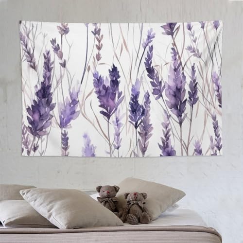 HZOHNAGO Lavender Flower Tapestry Watercolor Purple Floral Pattern Printed Wall Tapestry Wall Hanging for Bedroom Living Room Dorm 90" W x 60" H - color: Lavender-12, size: 90"L x 60"W