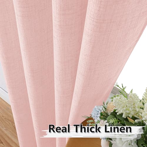 Tollpiz Short Linen Tier Curtains Rod Pocket Semi Sheer Half Kitchen Curtain Burlap Light Filtering Thick Linen Drapes for Bathroom, 30 x 24 inches Long, Pink, Set of 2 Panels - color: Pink, size: 30"W x 24"L (Pack of 2)