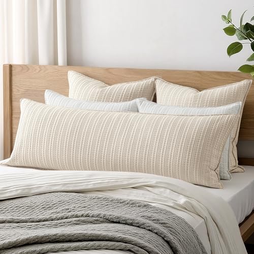 100% Cotton Waffle Weave Body Pillowcase, 1 Pack 20x54 Decorative Body Pillow Cover for Bed Couch Sofa, Neutral Long Cushion Sham Modern Farmhouse Home Decor, Oatmeal - color: Oatmeal, size: 54" x 20" (Pack of 1)
