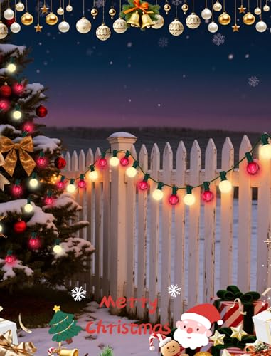 Abeja G40 Globe Patio String Light, 50Ft G40 Red White String Lights with 27 G40 LED Bulbs(2 Spare), Hanging Patio Globe String Light for Christmas Garden Holiday Party Decor-Green Line - color: Red-White-Green, size: 50FT