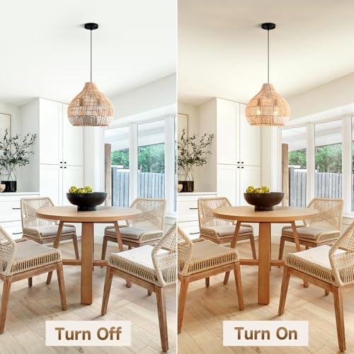 Boho Pendant Lights Kitchen Island 14.6in White Rattan Chandelier Beachy Wicker Dining Room Light Fixtures Woven Hanging Ceiling Lighting for Bedroom Breakfast Nook Restaurants Foyer Corridor - color: H016, size: 14.6in/37cm