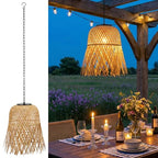 Livinlarge Bamboo Woven Outdoor Chandelier Small Hanging Rattan Solar Pendant Lights Modern Retro Boho Pendant for Gazebo Yard Porch Patio Garden Backyard Decor（1 Pack） - style: Rattan Pendant Lights