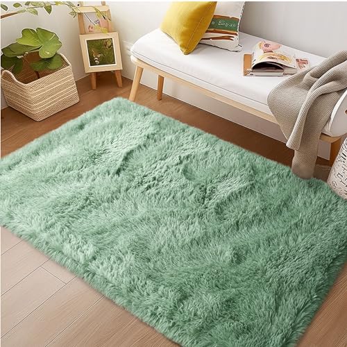 Awaytail Sage Rug Collection - 3 x 5' Non-Slip Height Pile 1.4" Plush Rug Rubber Backing - Throw Rugs Carpet for Bedroom - color: Sage, size: 3' x 5' (Rectangular)