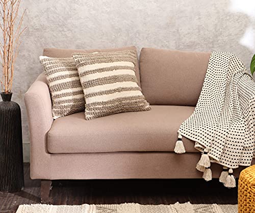 · REDEARTH · Boho Textured Throw Pillow Cushion Covers - Woven Tufted Decorative Farmhouse Cases Set for Couch - Sofa - Farmhouse - Chair - Dining - Patio - 100% Cotton (18x18 ; Natural) Pack of 2 - color: Linear Obsession Natural, size: 18" x 18" (Pack o