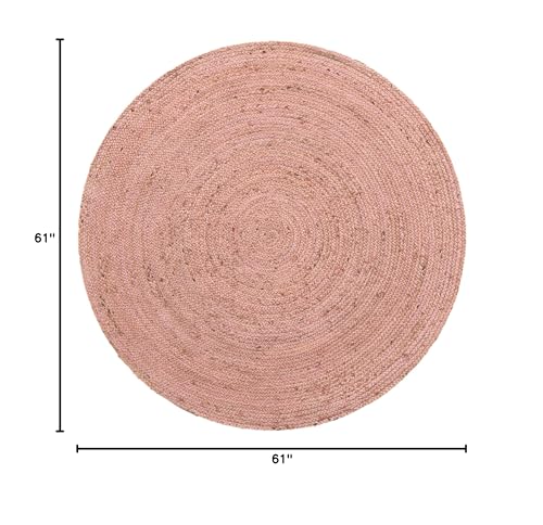 Unique Loom Braided Jute Collection Area Rug - Dhaka (5' 1" Round, Light Pink) - color: Light Pink, size: 5'1" (Round)