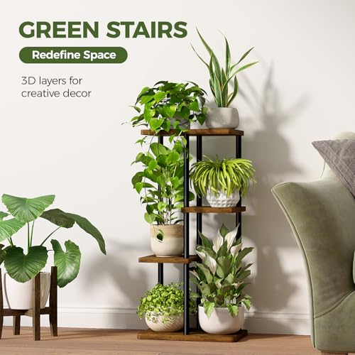Bamworld Plant Stand Indoor, Corner 4 Tier Metal Plant Shelf for Multiple Plants, Tiered Flower Pot Stands for Patio Garden Balcony Living Room Bedroom, Brown - color: Brown, size: 4 Tier