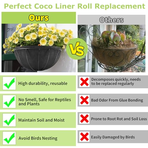 Riare 16x80 Inch Black Felt Planter Liner Roll- 2 Rolls Non-Woven Fabric Planter Liner for Outdoor Plants, Coco Liner Roll Alternative Basket Planter Liner for Planters Hanging Basket Window Box - size: 16 x 80 Inch