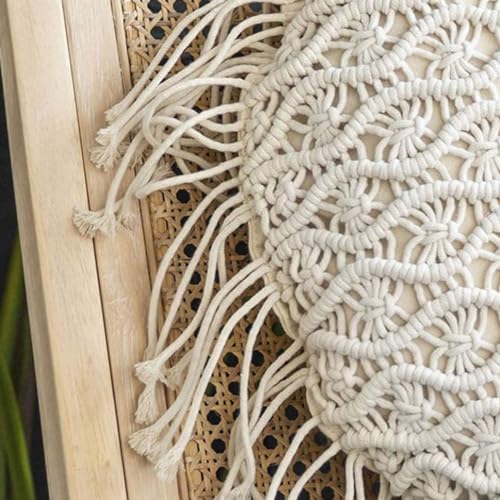 Boho Cushion Covers Hand Woven Pillowcase Round Shape Pillow Cover with Tassel Macrame for Bed Couch Car Home Decor Cream