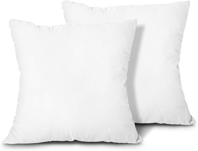EDOW Throw Pillow Inserts, Set of 2 Lightweight Down Alternative Polyester Pillow, Couch Cushion, Sham Stuffer, Machine Washable. (White, 16x16)