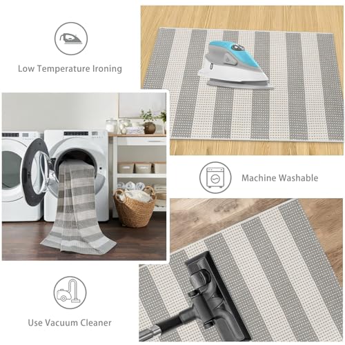 Grey and White Striped Rug-3x5 Front Door Mat Outdoor,Washable Reversible Porch Rug Cotton Hand-Woven Spring Doormat, Foldable Layered Door Mats for Entryway/Farmhouse - color: Grey, size: 3'x5'