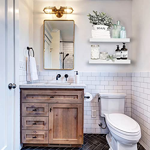 QEEIG Bathroom Floating Shelves for Wall - 15.7" Wall Mounted Shelf Over Toilet Farmhouse Home Decor Display Bookshelf Small 15.7 x 6.7 inch Set of 2, White (008-40W) - color: B. White, size: 15.7"