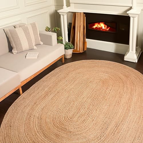 Chardin home Hand Woven Natural Jute Braided Area Rug – 6x9 Feet Oval | Vintage Boho Reversible Rug for Living Room, Bedroom, Dining Area, Entryway | Farmhouse Natural Fiber Floor Covering - size: 6' x 9' (Oval)