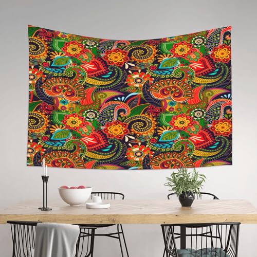 RTAFGU Perris Tapestry, Colorful Paisley Floral Pattern, Folk Art Ethnic Design Aesthetic Wall Hanging Tapestries for Living Room, Bedroom, Dorm Party Home Decoration 60" L x 40" W - color: Perris_2803, size: 60"L x 40"W