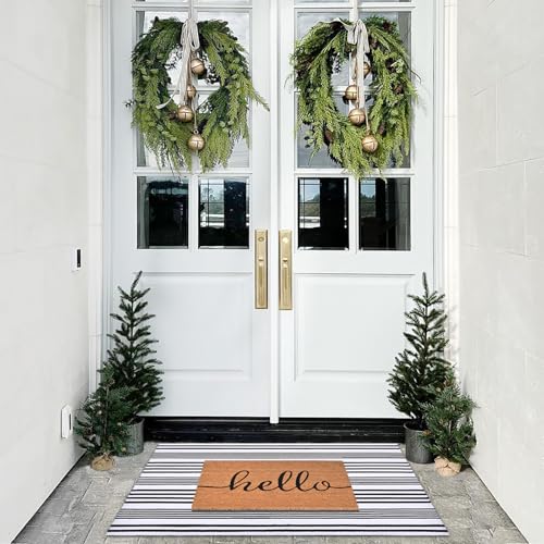 Black and White Striped Rugs, 28”x 43” Outdoor Indoor Front Porch Door Mats Cotton Hand-Woven Layered Area Rug Doormat for Entryway Patio Entryway Laundry Bedroom Living Room