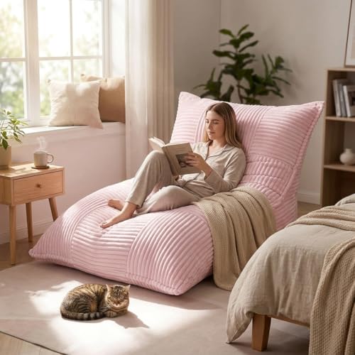 Giant Bean Bag Chair - 3-in-1 Convertible Memory Foam Floor Cushion with Washable Corduroy Cover, Large Comfy Beanbag Sofa for Adults and Kids (Pink) - color: Pink